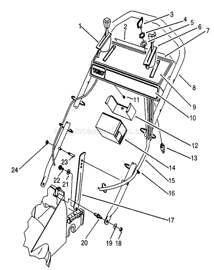 Handle Assembly Diagram and Parts List for 27501 2000001-2999999 - 1992 Toro Lawn Mower