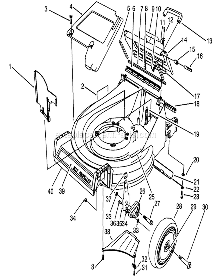 Housing Assembly Diagram and Parts List for 27501 2000001-2999999 - 1992 Toro Lawn Mower