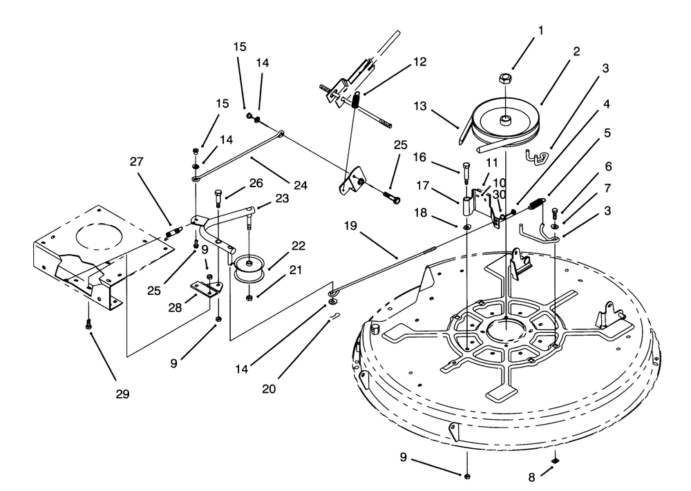 Pulley & Belt Assembly (32" Cutting Unit) Diagram and Parts List for 71200 3900001 - 3999999 Toro Lawn Tractor