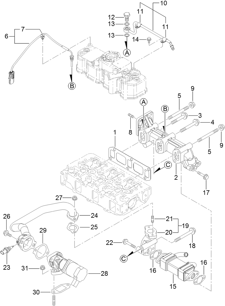 Exhaust Manifold Assembly Diagram and Parts List for 22370 400000000 - 410399999 Toro Lawn Tractor Accessories