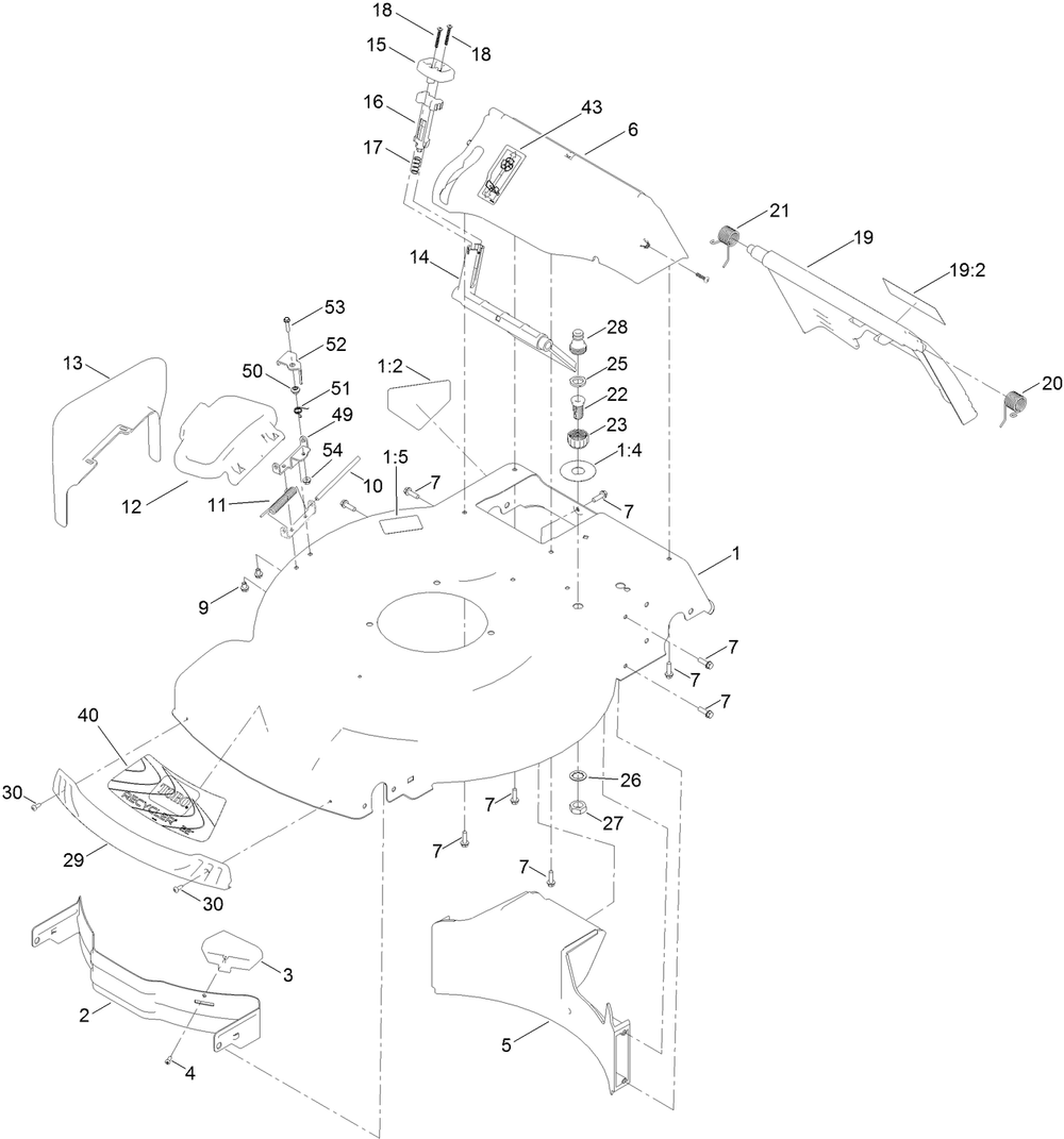 Housing Assembly Diagram and Parts List for 21763 405559501 - 409999999 Toro Lawn Mower