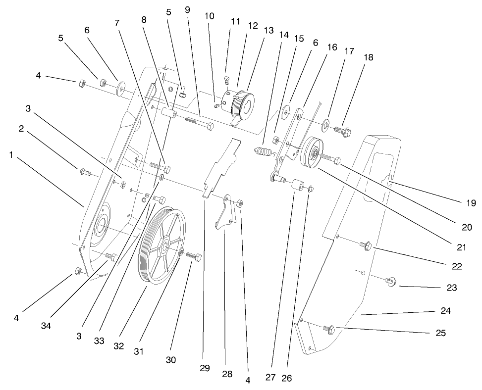 Pulley & Cover Assembly Diagram and Parts List for 38421 7900001 - 7999999 Toro Snow Blower