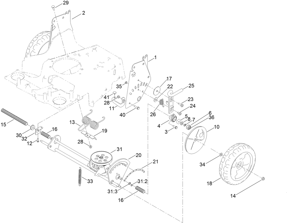 Traction And Height-Of-Cut Assembly Diagram and Parts List for 22210 402100000-403599999 Toro Lawn Mower