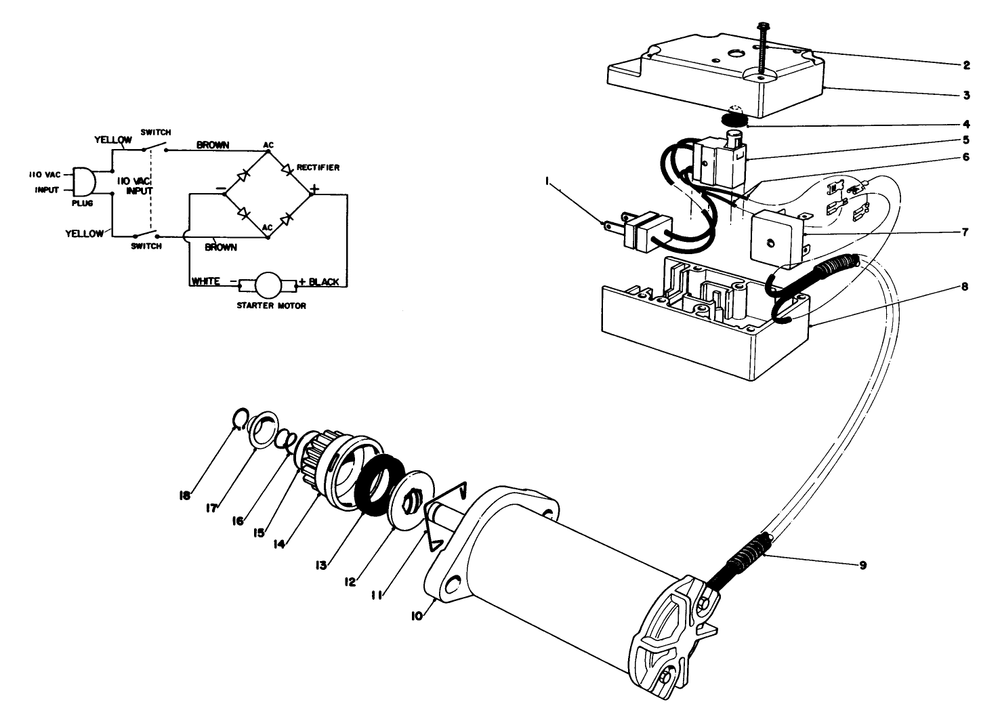 Starter Motor & Switch Assembly Diagram and Parts List for 38162 0000001 - 0999999 Toro Snow Blower