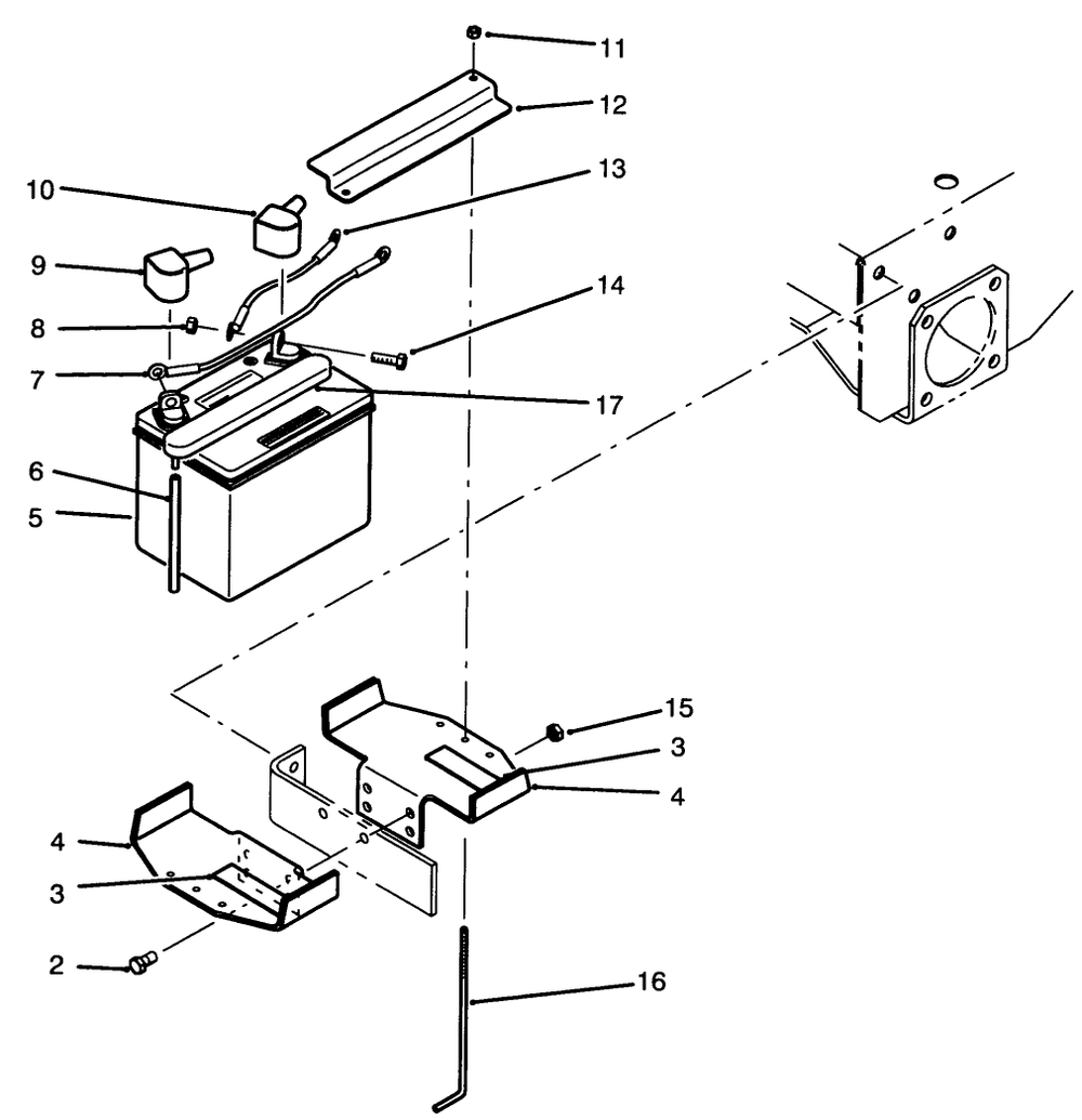 Battery Assembly Diagram and Parts List for 30186 590001 - 599999 Toro Lawn Tractor Accessories