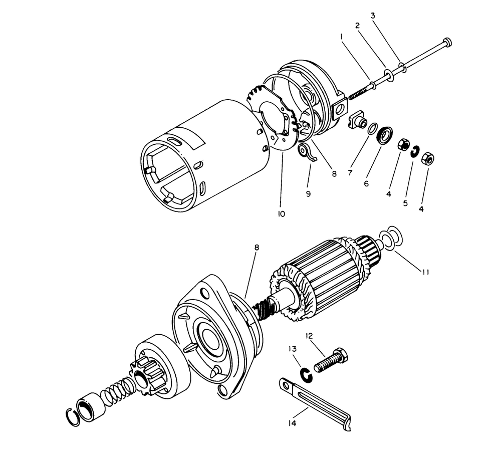 Starter Motor Assembly Diagram and Parts List for 62040 4000001 - 4999999 Toro Generator