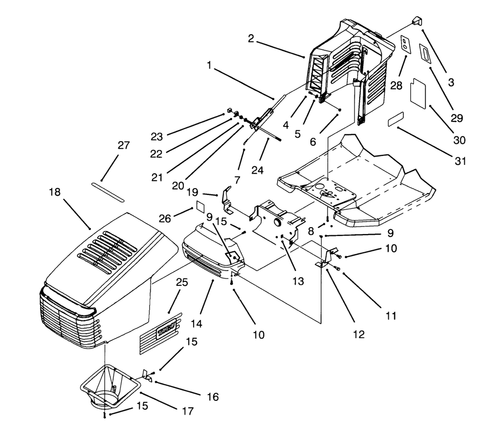 Hood Assembly Diagram and Parts List for 71180 3900001 - 3999999 Toro Lawn Tractor