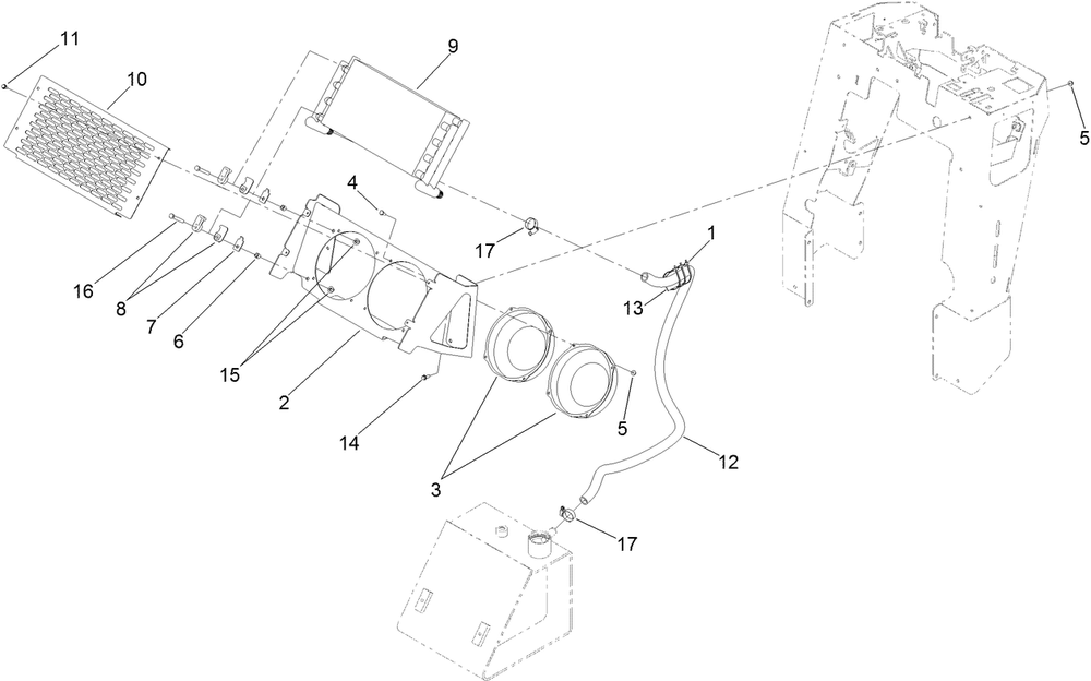 Oil Cooler Assembly Diagram and Parts List for 22984 400000000 - 405599999 Toro Lawn Tractor Accessories