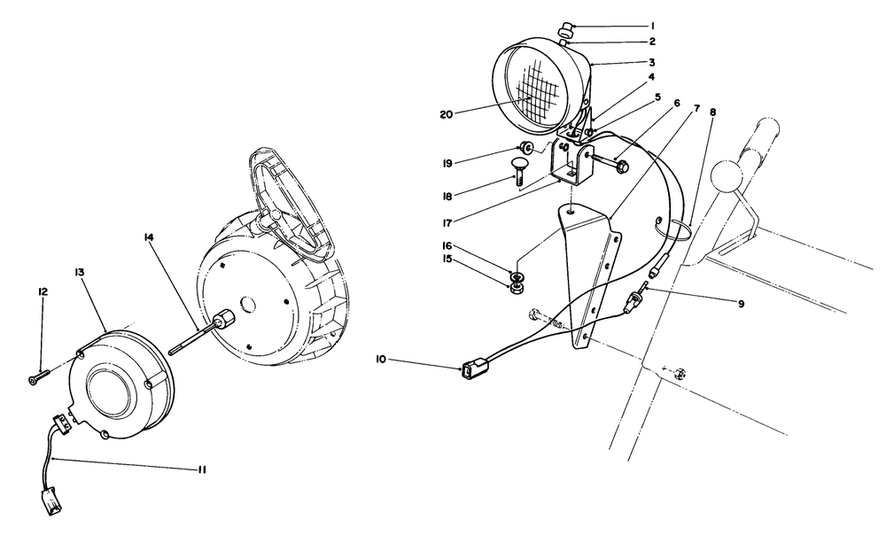 Light Kit No. 54-9822 (Optional) Diagram and Parts List for 38065 0000001 - 0999999 Toro Snow Blower