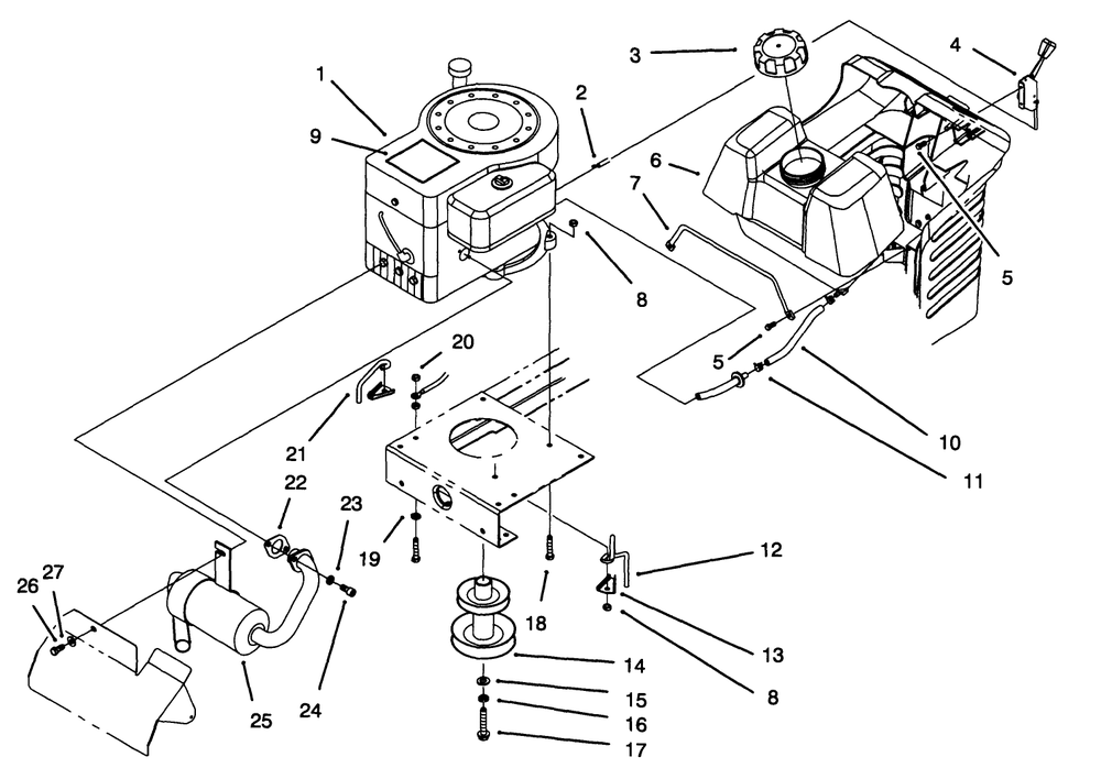 Engine Assembly Diagram and Parts List for 71182 4900001 - 4999999 Toro Lawn Tractor