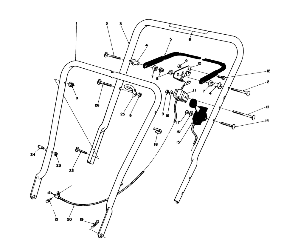 Handle Assembly Diagram and Parts List for 16575 8012679 - 8999999 Toro Lawn Mower