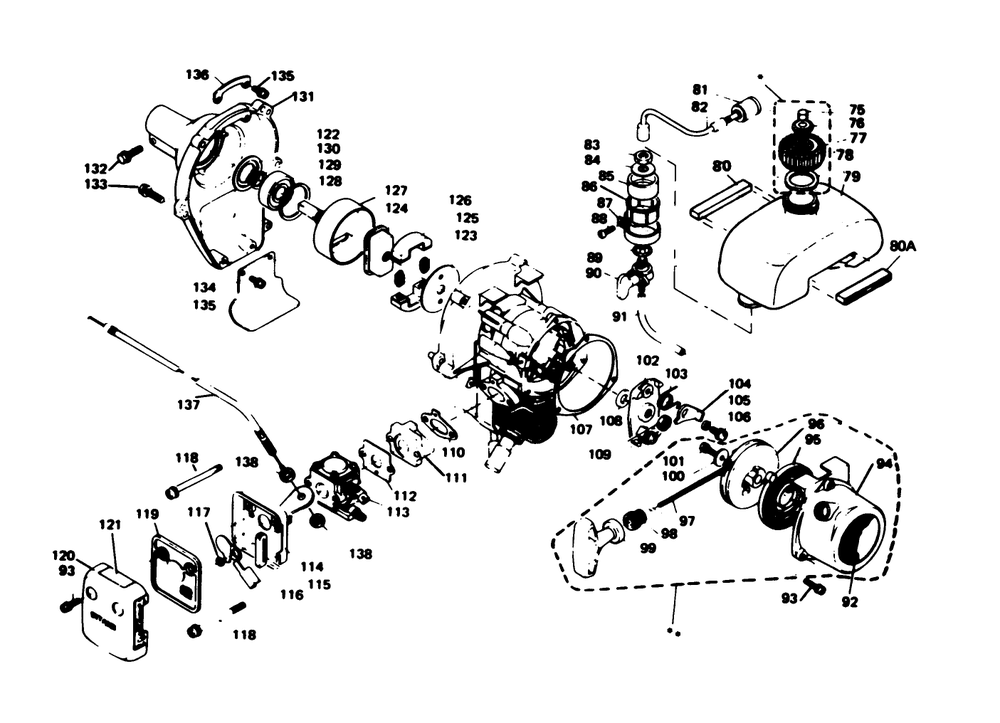 Fuel Tank, Recoil Starter & Clutch Diagram and Parts List for 51625 0000001 - 0999999 Toro Trimmer