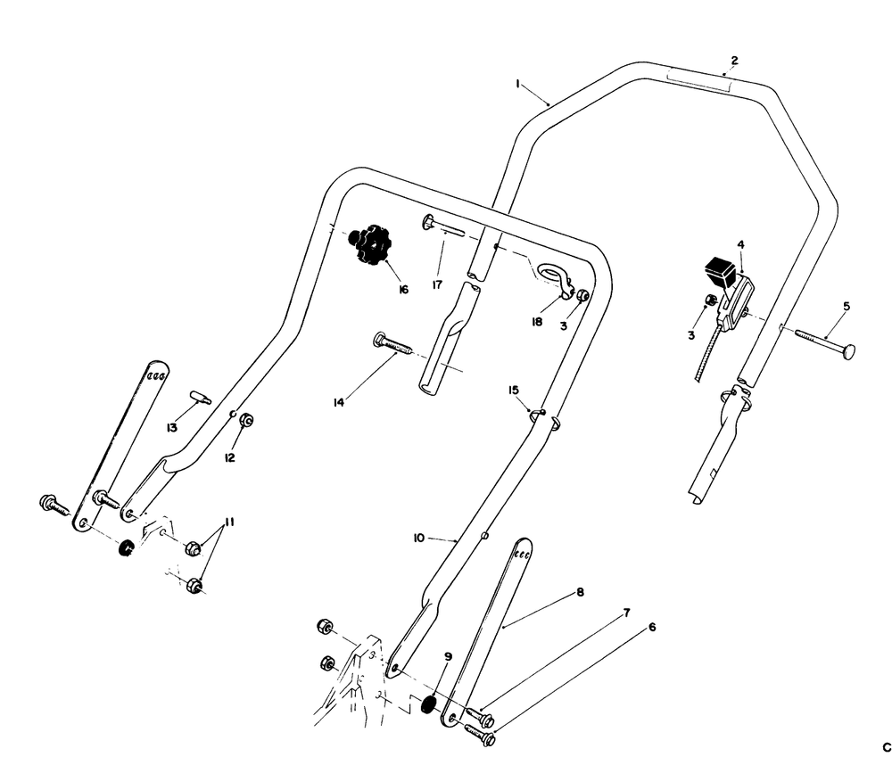 Handle Assembly Diagram and Parts List for 20103 1000001 - 1999999 Toro Lawn Mower