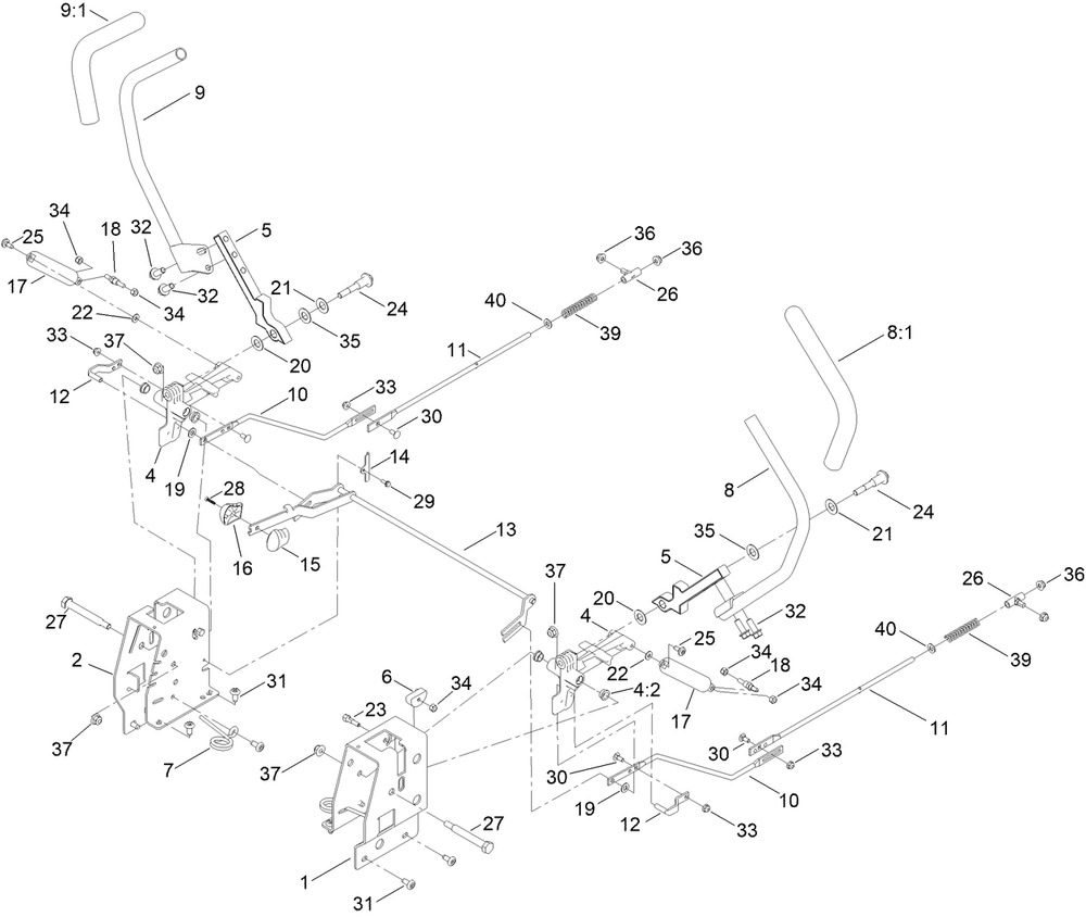 Motion Control Assembly Diagram and Parts List for 75747 411000000 - 412499999 Toro Lawn Tractor