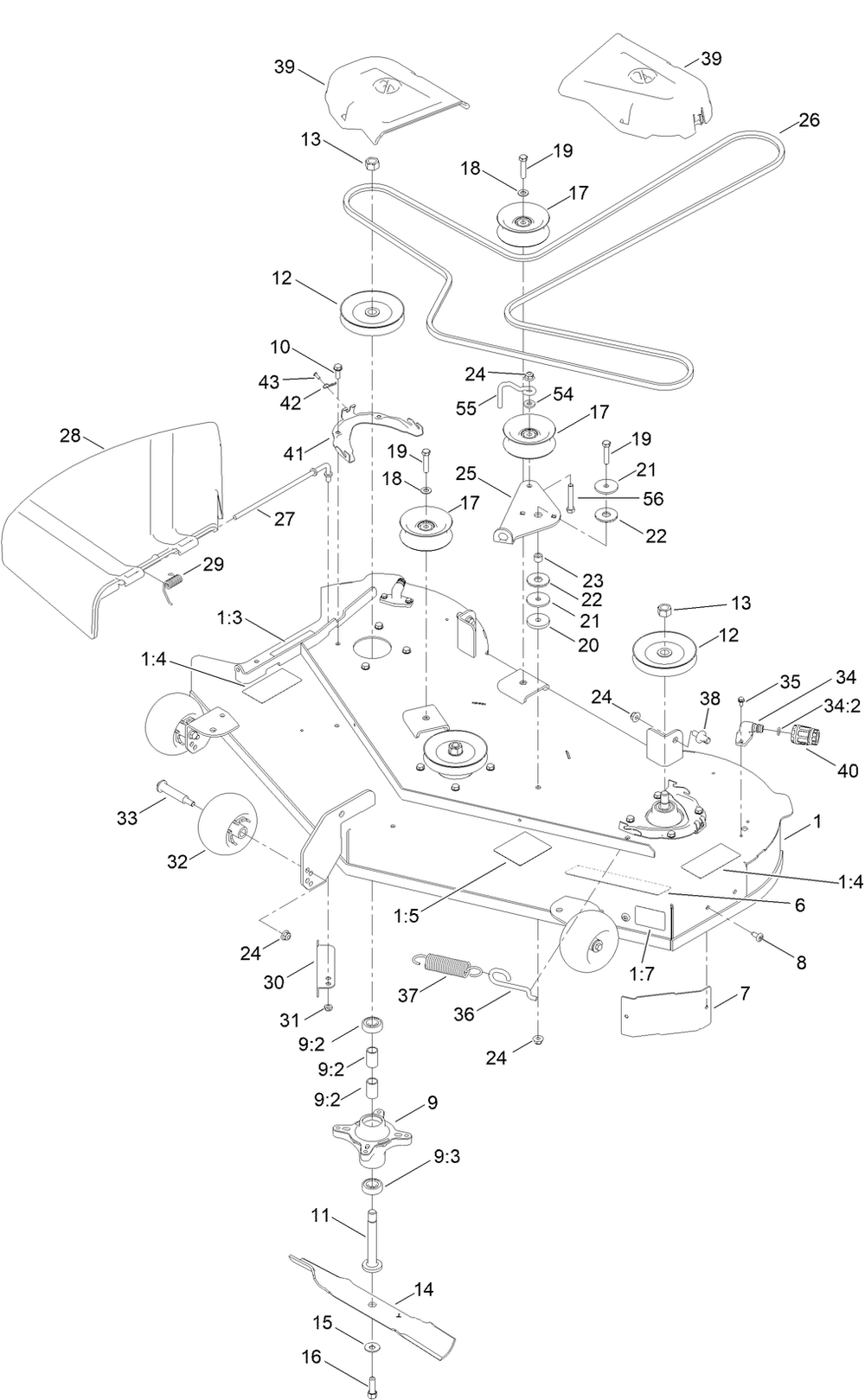 50in Deck And Decal Assembly Diagram and Parts List for 75750 409479951 - 410219308 Toro Lawn Tractor