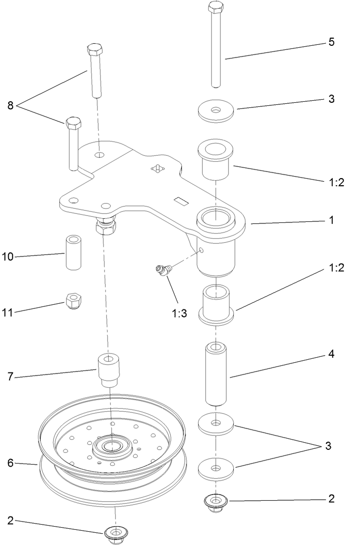 Idler Assembly Diagram and Parts List for 74141TE (312000001-312999999)(2012) Toro Lawn Mower