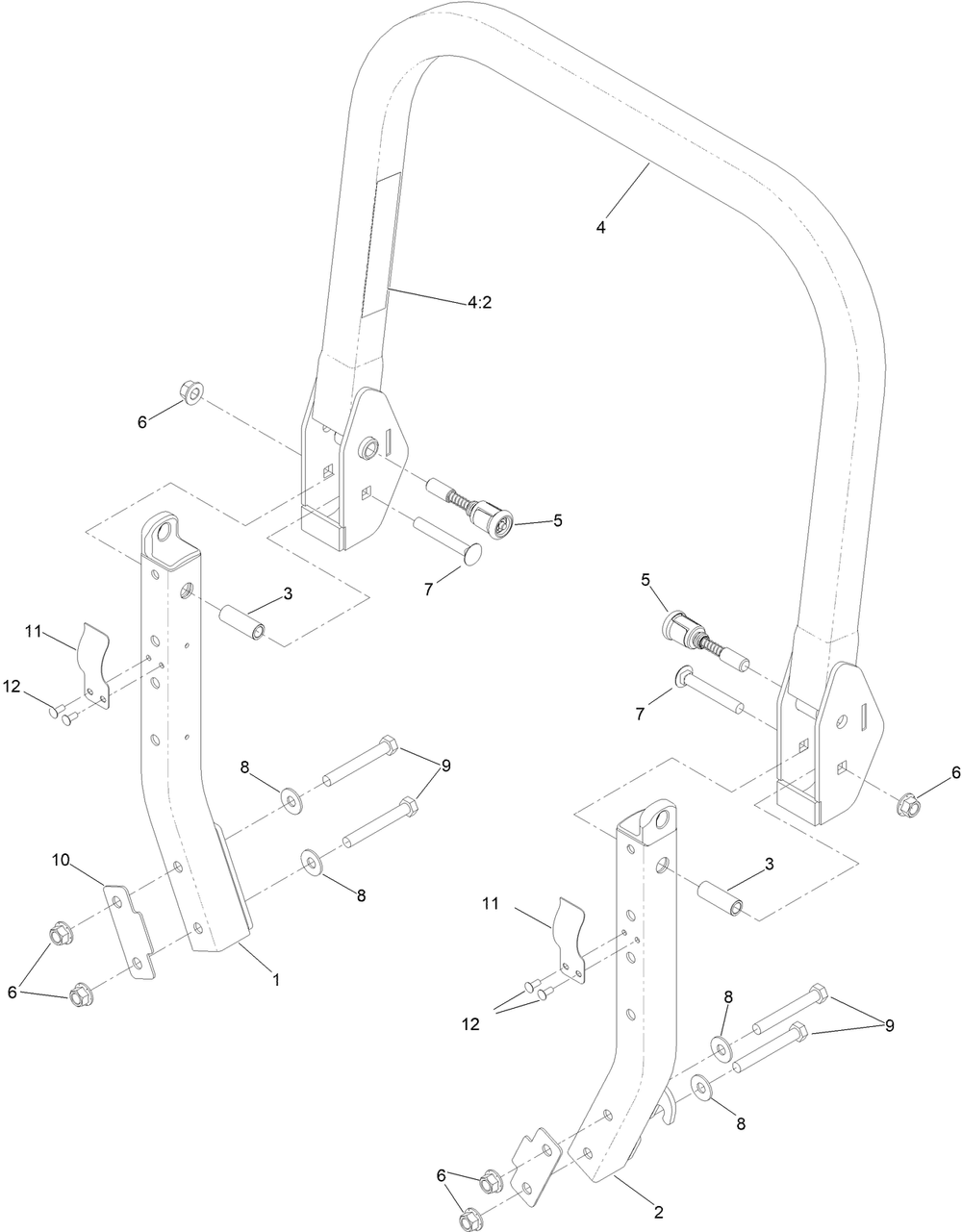 Roll-Over Protection System Assembly  No. 142-9749 Diagram and Parts List for 72144 413000000 - 999999999 Toro Lawn Tractor