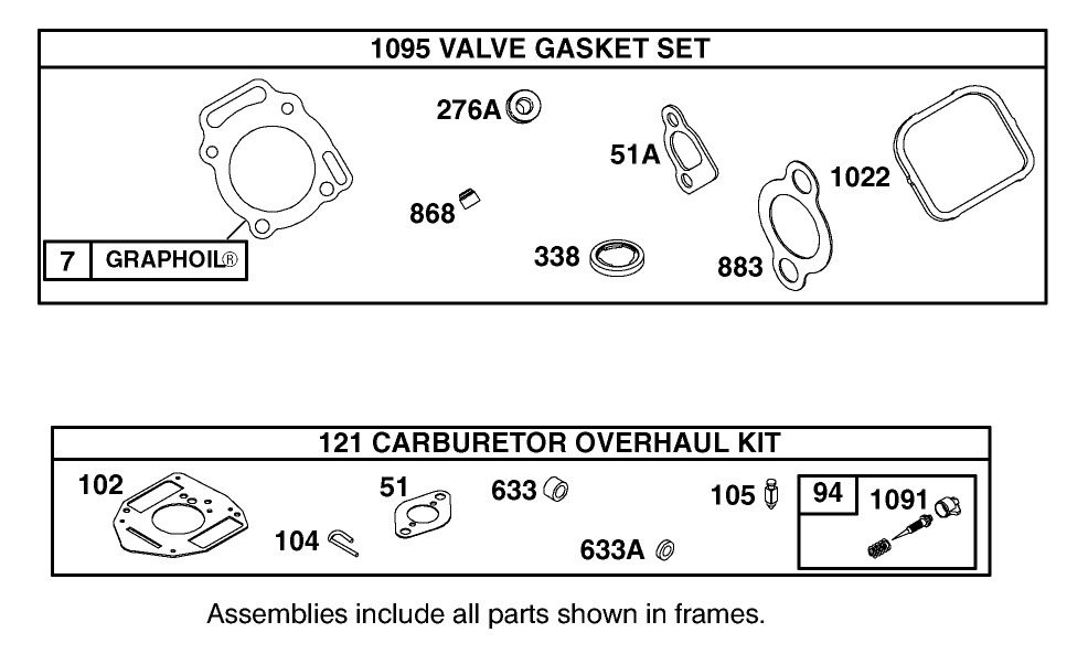Valve Gasket Set And Carburetor Overhaul Kit Diagram and Parts List for 12003 220000001 - 220999999 Toro Lawn Tractor
