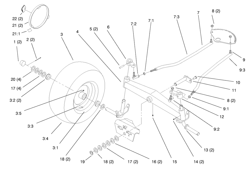 Front Axle Diagram and Parts List for 72104 7900001 - 7999999 Toro Lawn Tractor