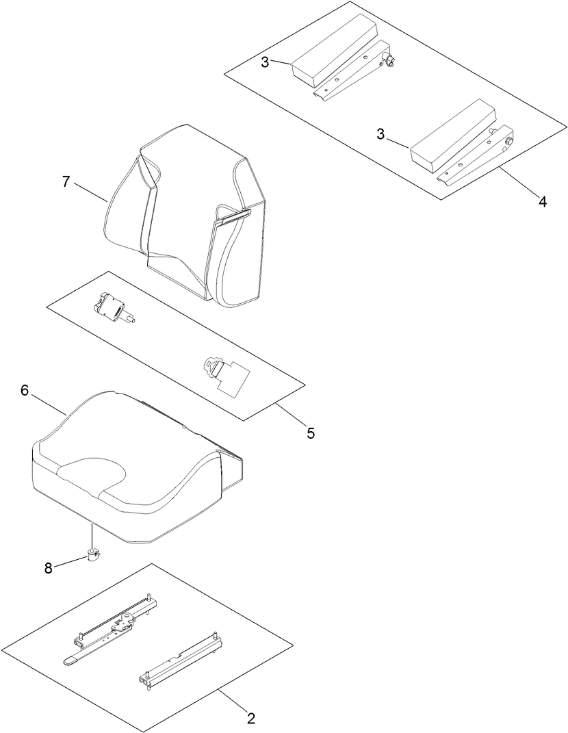 Seat Assembly Diagram and Parts List for 74951 (311000001-311000402)(2011) Toro Lawn Mower
