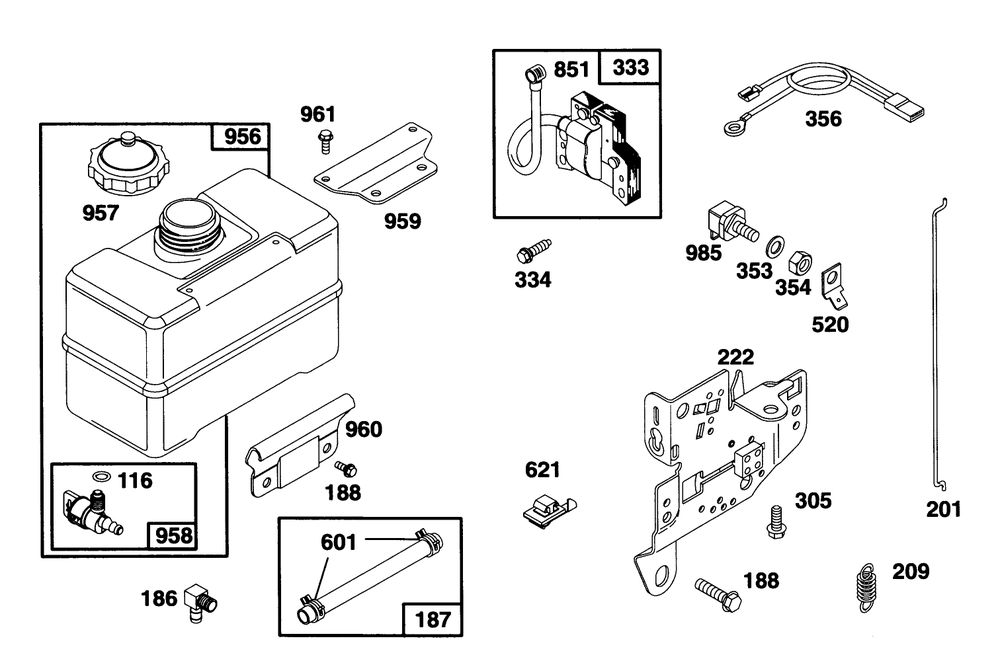 Engine Briggs & Stratton Model 190406-6142-01 Diagram and Parts List for 38570 4900001 - 4999999 Toro Snow Blower