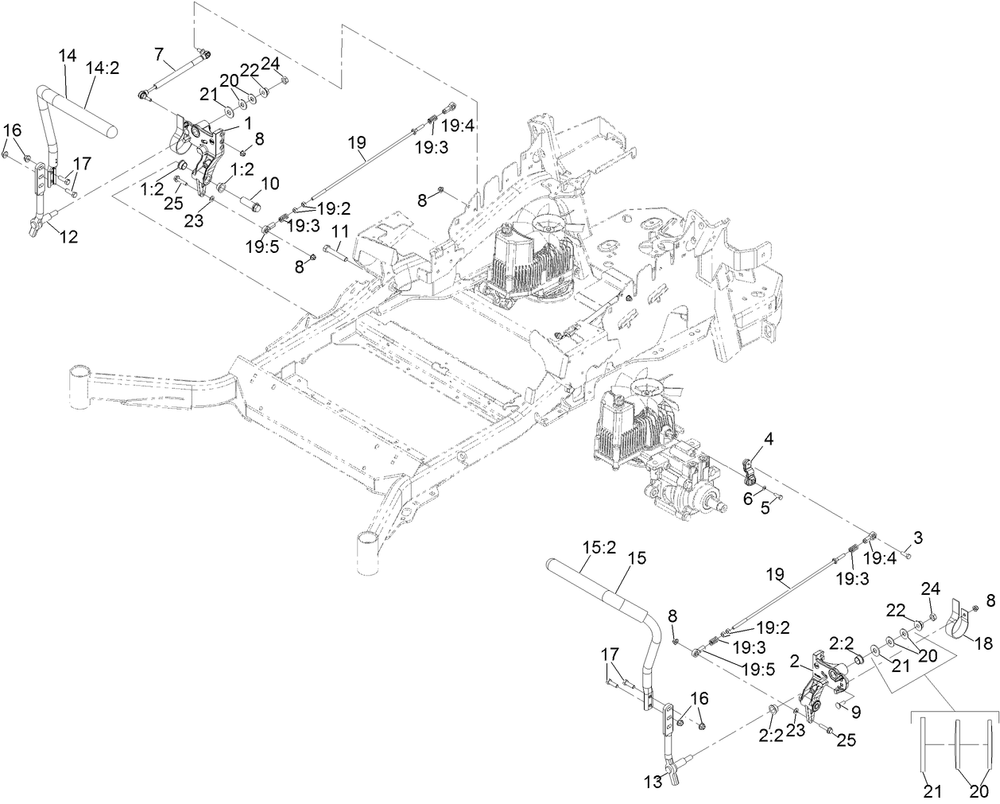 Motion Controls Assembly Diagram and Parts List for 72968 412413921 - 412799999 Toro Lawn Tractor