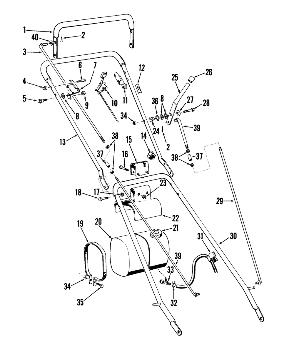 25" & 34" Handle Assembly Diagram and Parts List for 23200 7000001 - 7999999 Toro Lawn Mower