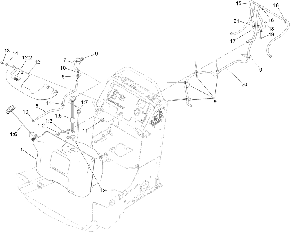 Fuel Tank Assembly Diagram and Parts List for 74568TE (311000001-311999999)(2011) Toro Lawn Mower