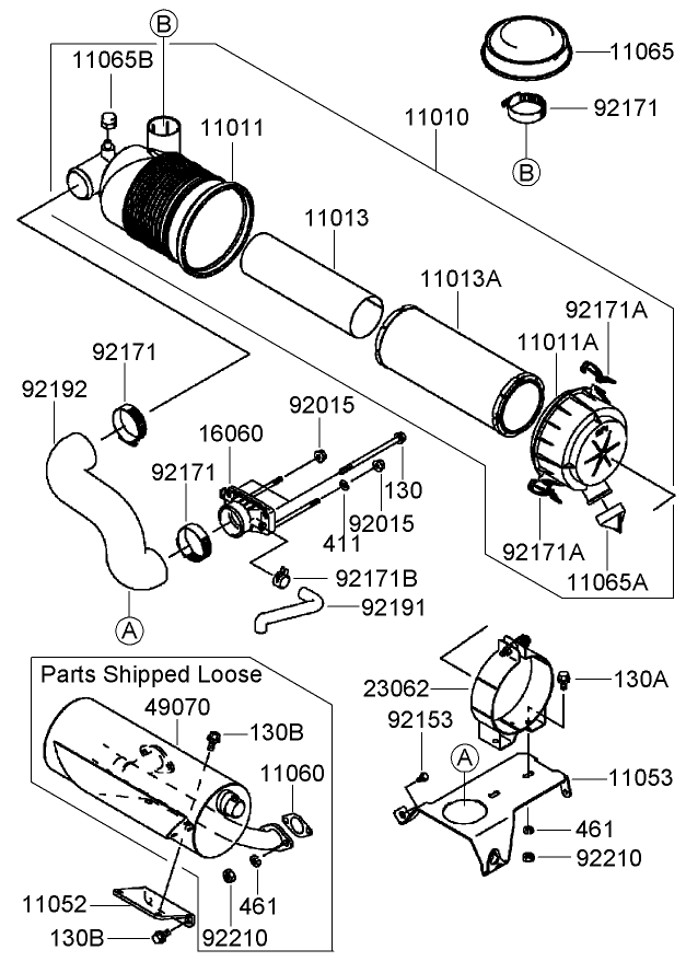 Air Filter And Muffler Assembly Diagram and Parts List for 74237CP (270000001-270999999)(2007) Toro Lawn Mower