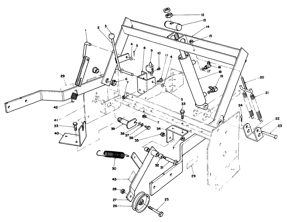 Parking Brake & Lift Frame Assembly Diagram and Parts List for 30718 1000001 - 1999999 Toro Lawn Tractor