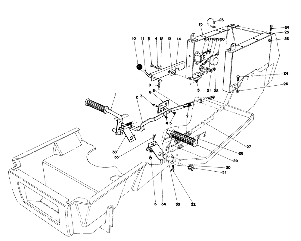 Brake & Clutch Pedal Assembly Diagram and Parts List for 57356 9000001 - 9999999 Toro Lawn Tractor