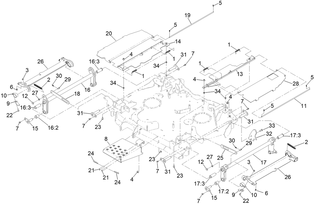 Center Deck Cover And Torsion Assembly Diagram and Parts List for 72144 413000000 - 999999999 Toro Lawn Tractor