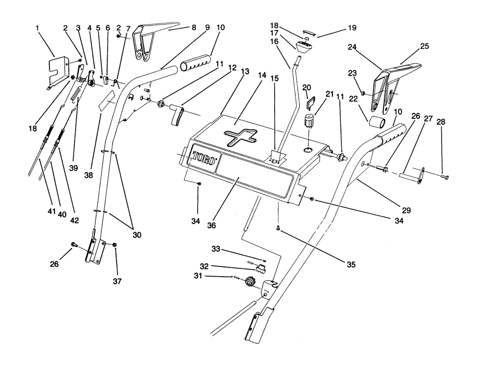Handle Assembly Diagram and Parts List for 38580 2000001 - 2999999 Toro Snow Blower