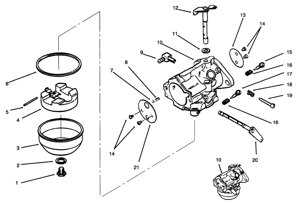 Carburetor Diagram and Parts List for 73363 6900001 - 6999999 Toro Lawn Tractor