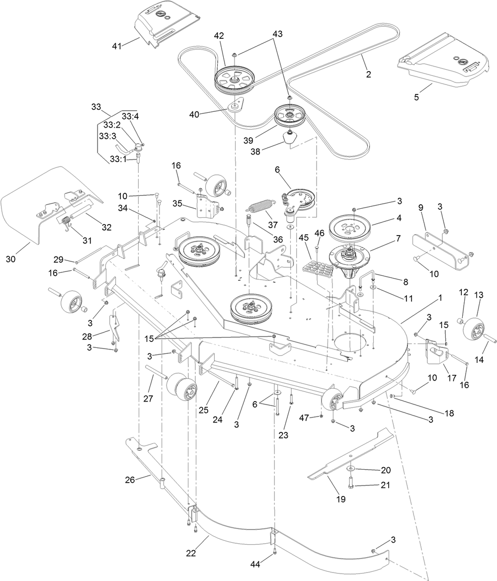 Deck Assembly Diagram and Parts List for 74961 402100000-403319924 Toro Lawn Mower