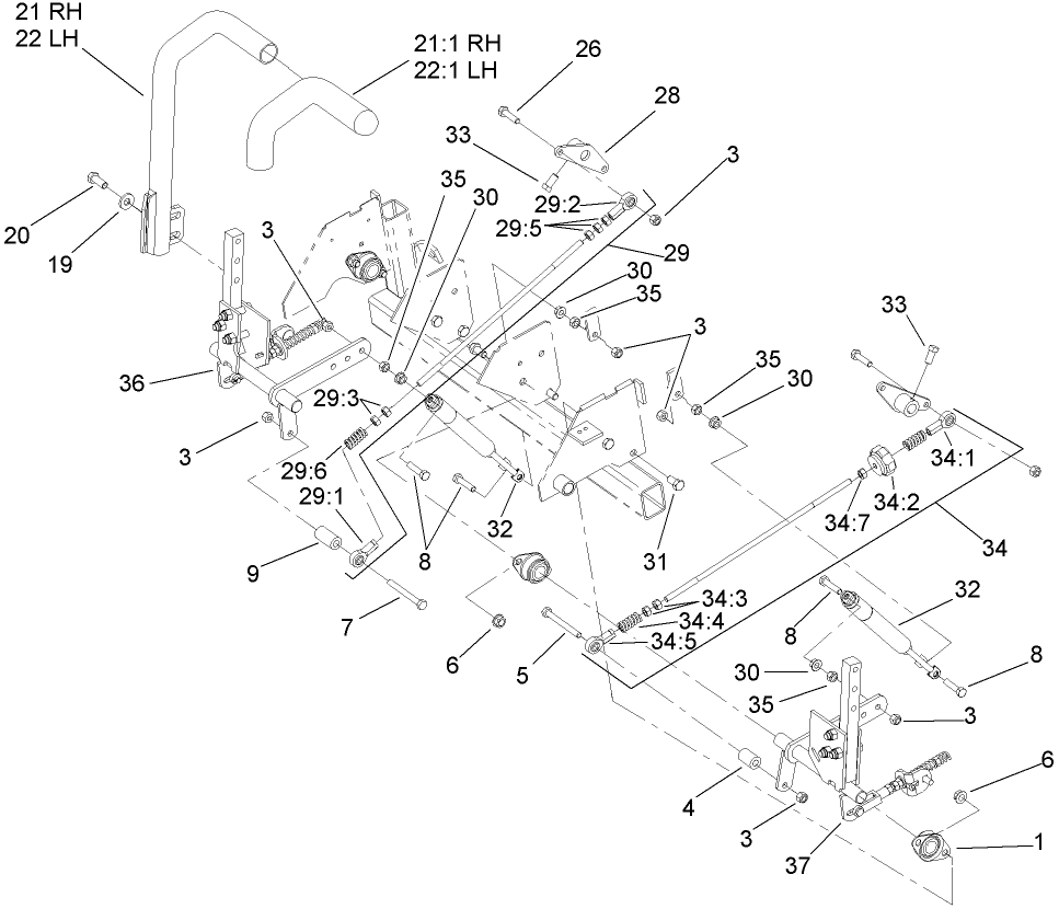 Motion Control Assembly Diagram and Parts List for 74281TE (270000001-270000300)(2007) Toro Lawn Tractor