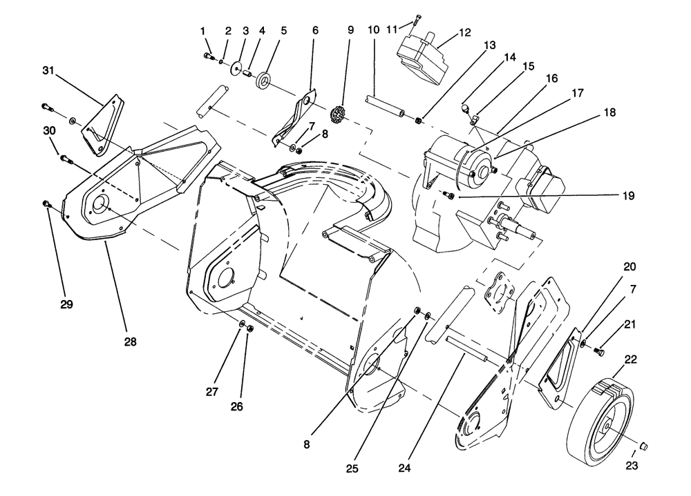 Engine & Wheel Assembly Diagram and Parts List for 38175 2000001 - 2999999 Toro Snow Blower