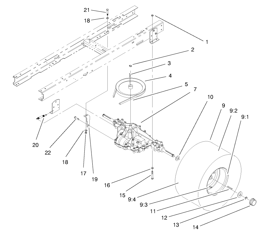 Transaxle Assembly Diagram and Parts List for 71188 7900001 - 7999999 Toro Lawn Tractor