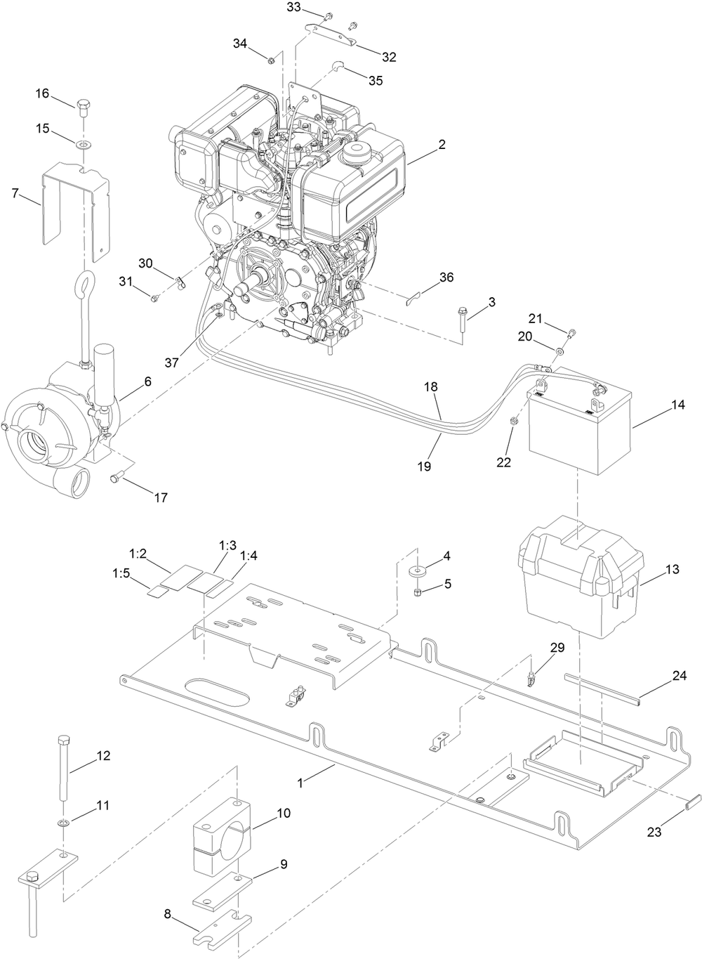 Engine And Frame Assembly Diagram and Parts List for 23897 400000000 - 999999999 Toro Lawn Tractor Accessories