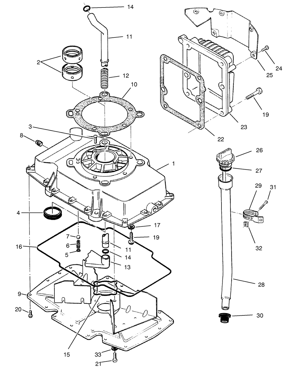 Oil Base & Fill Tube Assembly Diagram and Parts List for 74021 490001 - 499999 Toro Lawn Tractor