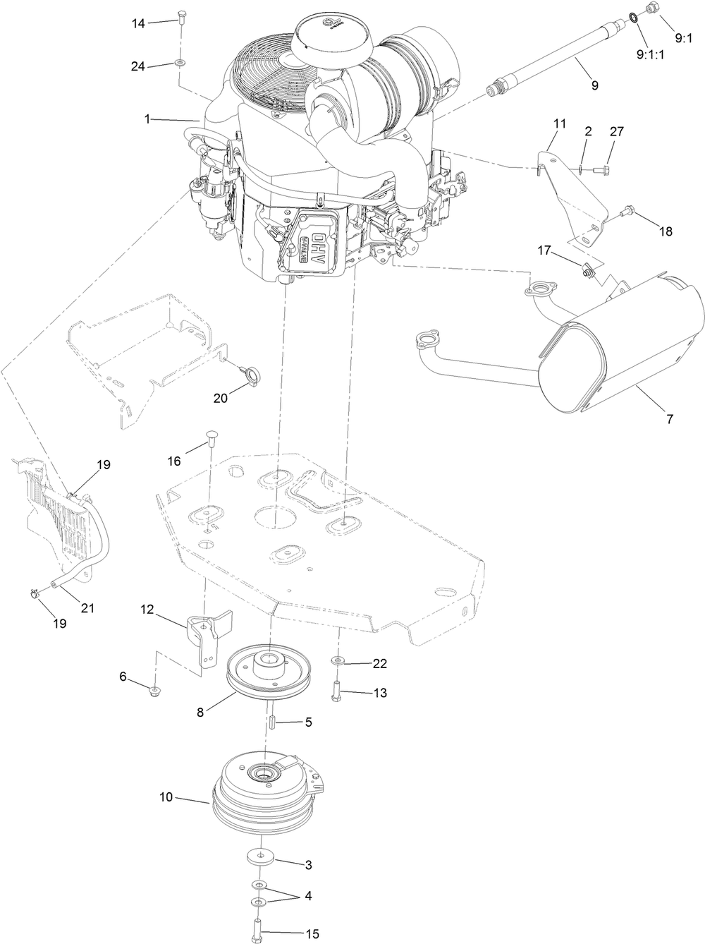 Engine, Clutch And Muffler Assembly Diagram and Parts List for 74902TE (316000001-316999999)(2016) Toro Lawn Mower