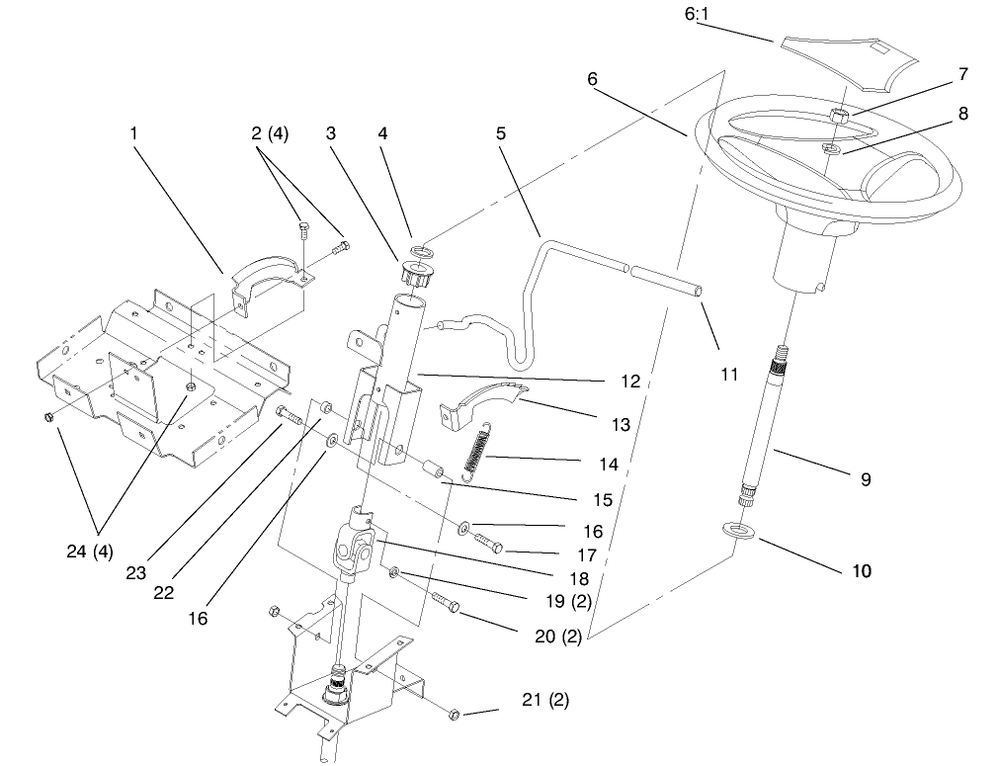 Steering Wheel And Tilt Diagram and Parts List for 72104 7900001 - 7999999 Toro Lawn Tractor