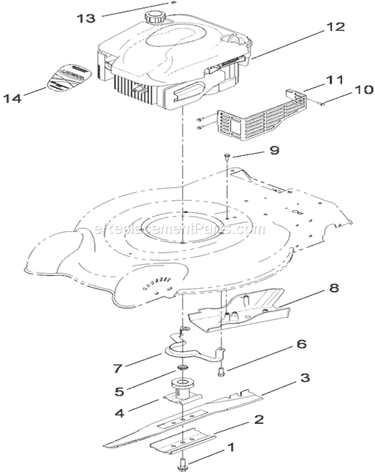 Engine and Blade Assembly Diagram and Parts List for 29641 290000001-290999999 - 2009 Toro Lawn Mower