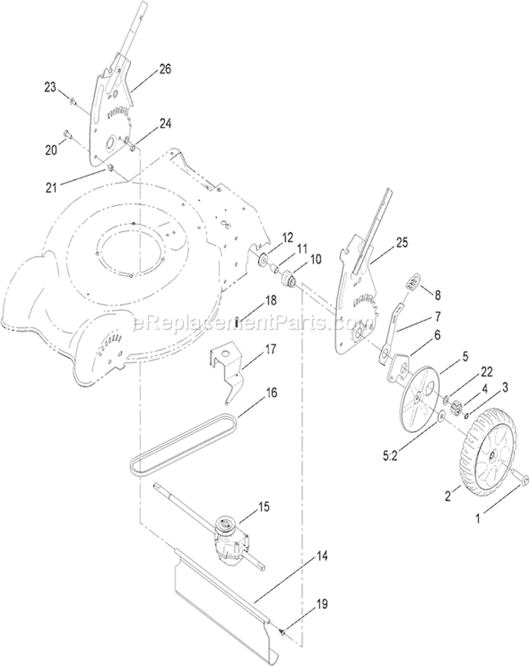 Transmission, Rear Wheel and Height-of-Cut Assembly Diagram and Parts List for 29642 310000001-310999999 - 2010 Toro Lawn Mower
