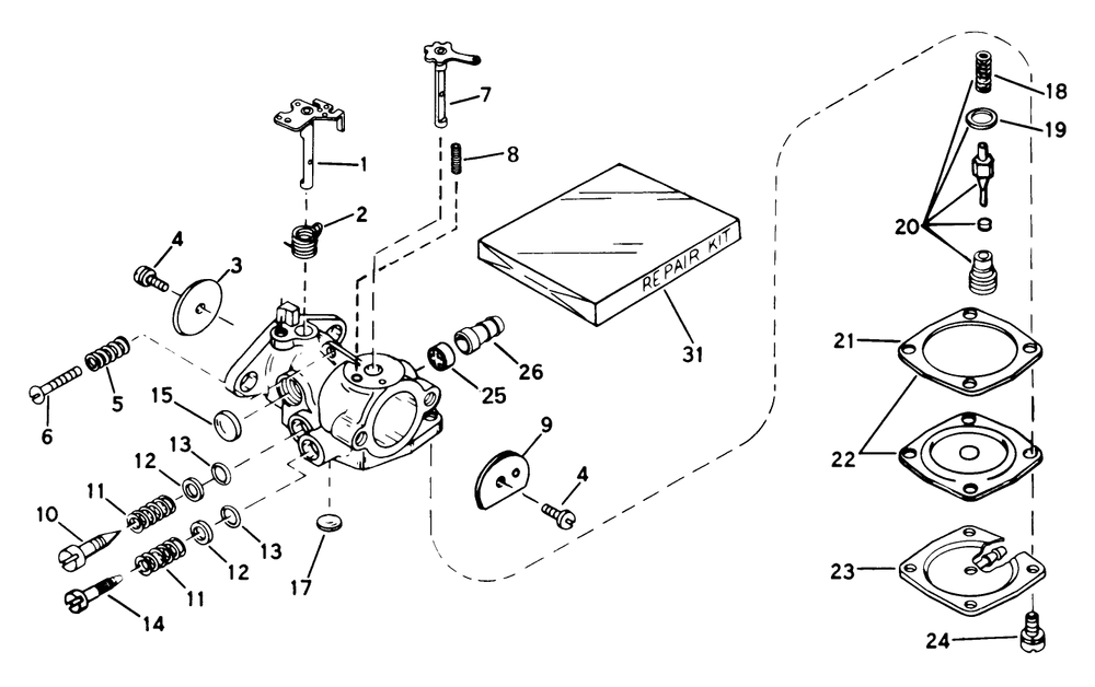 Carburetor No. 631887 Diagram and Parts List for 38130 9000001 - 9999999 Toro Snow Blower