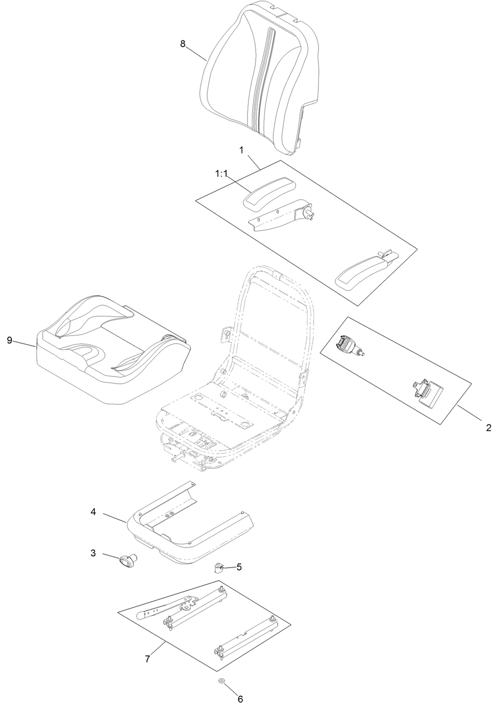 Seat Assembly Diagram and Parts List for 77284 410200000-411582569 Toro Lawn Tractor