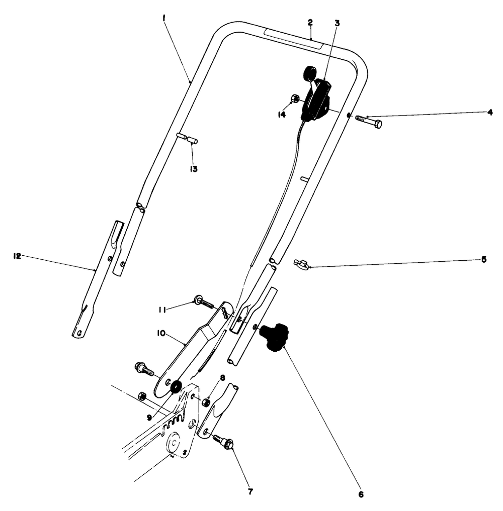Handle Assembly Diagram and Parts List for 20700 0000001 - 0999999 Toro Lawn Mower