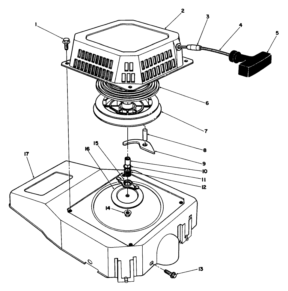 Recoil Assembly Diagram and Parts List for 20620 6000001 - 6999999 Toro Lawn Mower