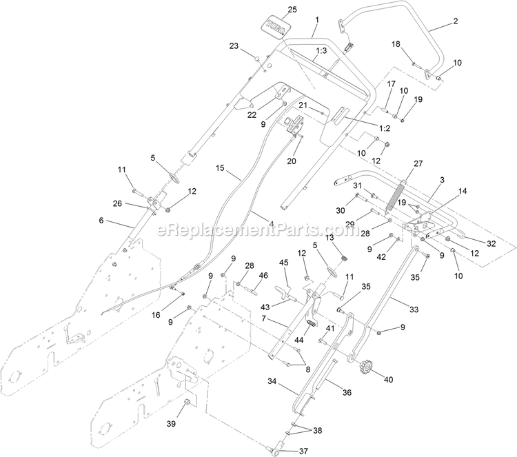Handle Assembly Diagram and Parts List for 33515 400000000-410019999 Toro Lawn Tractor Accessories