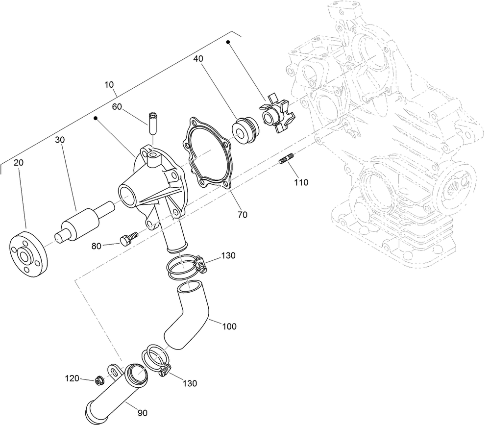 Water Pump And Water Pipe Assembly Diagram and Parts List for 72264TE 406427909-406429999 Toro Lawn Mower